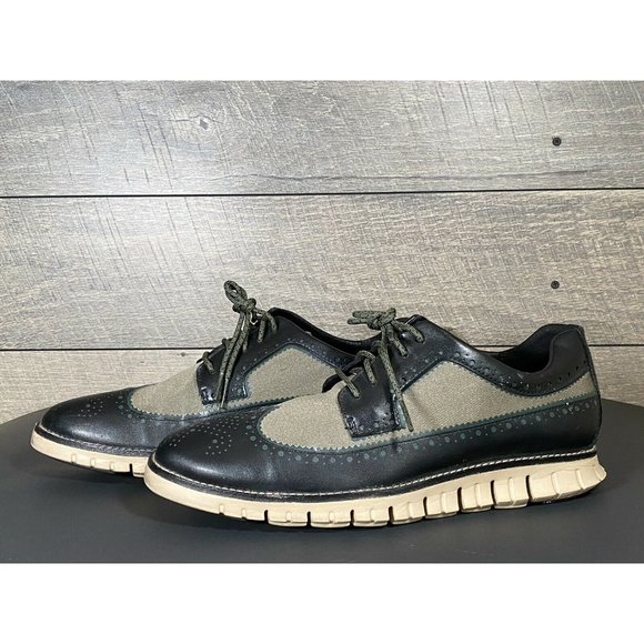 Cole Haan Zerogrand Mens Wing Tip Shoes Black And Olive Size 8.5